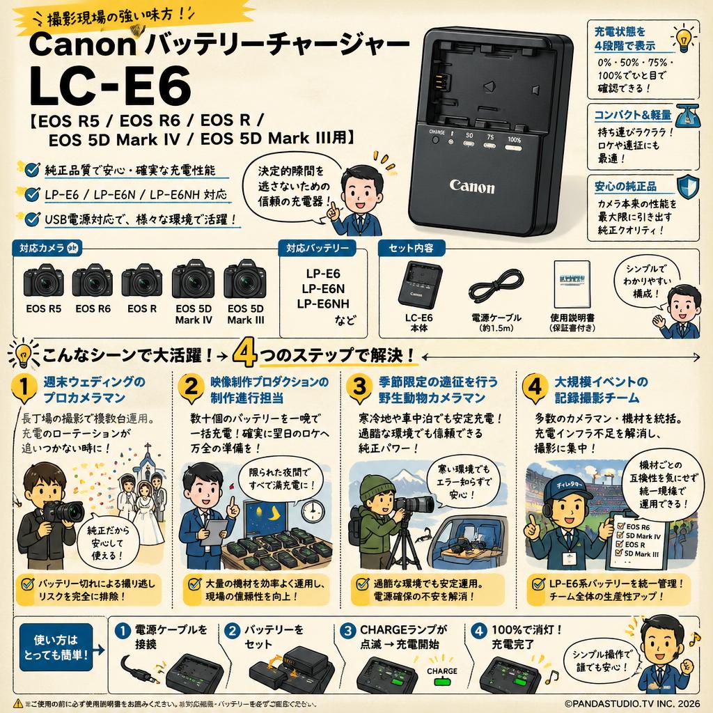 Canon バッテリーチャージャー LC-E6 【EOS R5 / EOS R6 / EOS R / EOS 5D Mark IV / EOS 5D Mark III用】 おもな対象のお客様