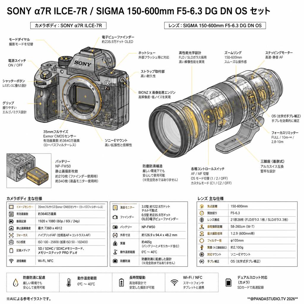 SONY α7R ILCE-7R / SIGMA 150-600mm F5-6.3 DG DN OS セット スペック