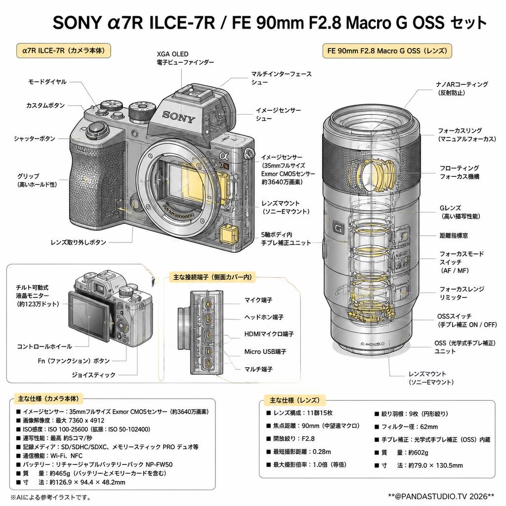 SONY α7R ILCE-7R / FE 90mm F2.8 Macro G OSS セット スペック