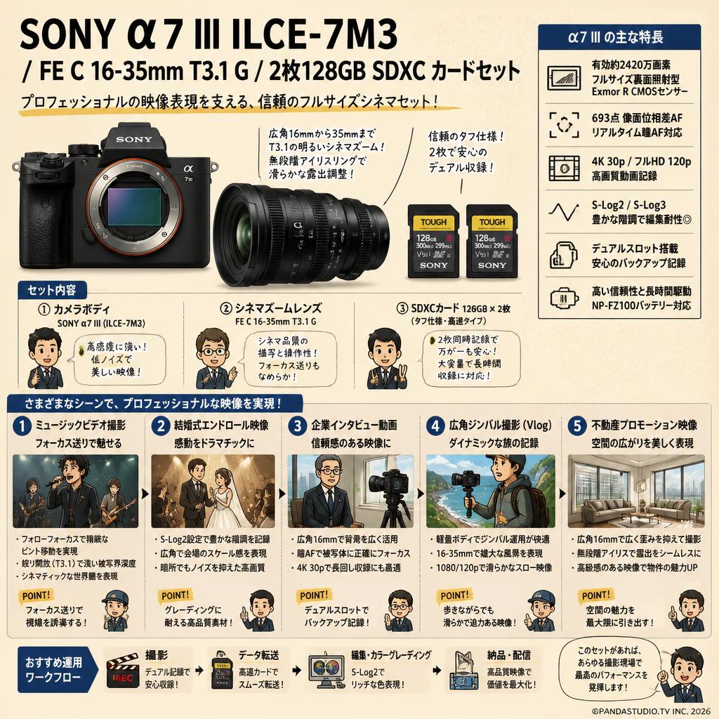SONY α7 III ILCE-7M3 / FE C 16-35mm T3.1 G / 2枚128GB SDXC カードセット 用途