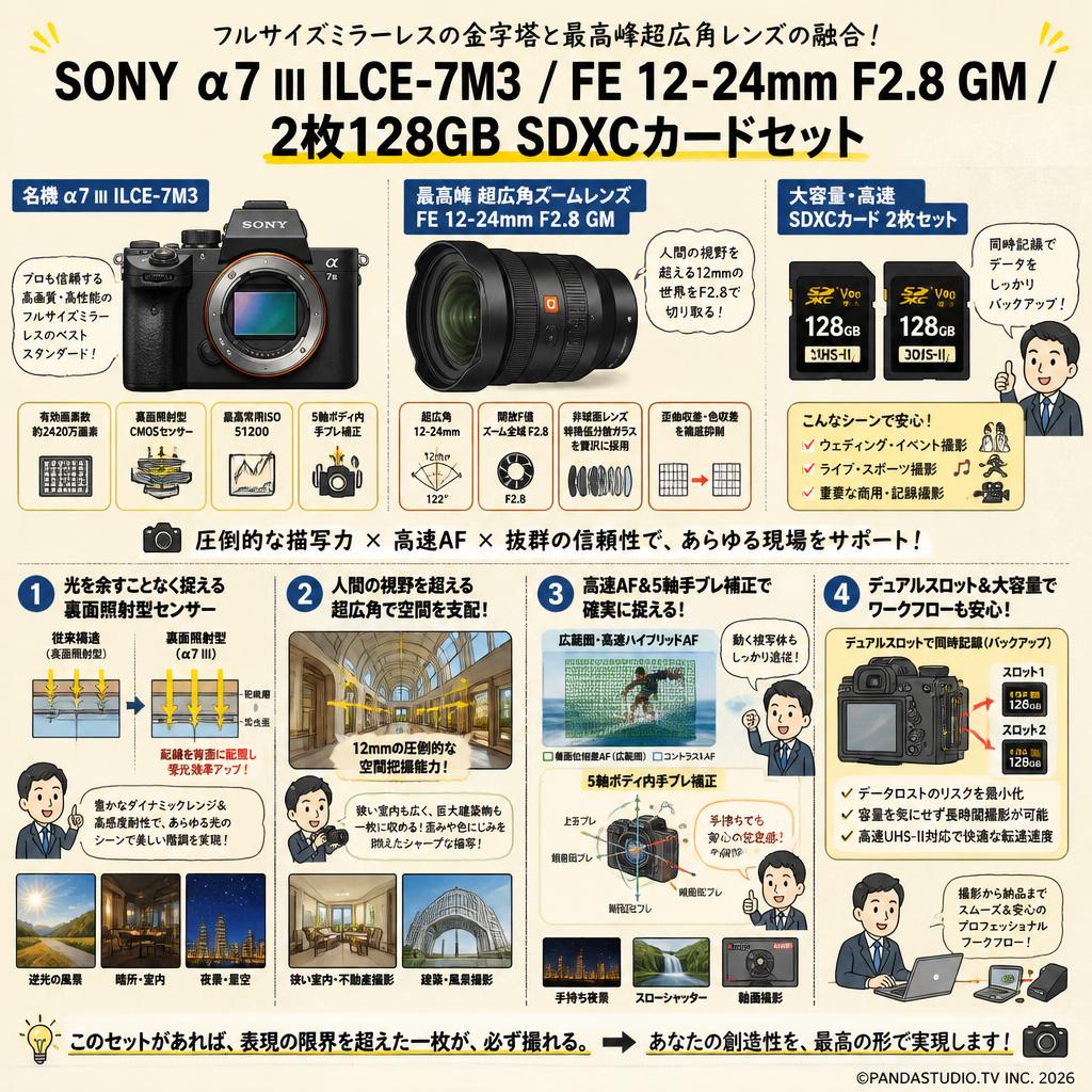 SONY α7 III ILCE-7M3 / FE 12-24mm F2.8 GM / 2枚128GB SDXC カードセット 概要