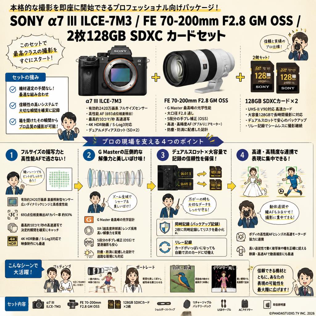 SONY α7 III ILCE-7M3 / FE 70-200mm F2.8 GM OSS / 2枚128GB SDXC カードセット 概要