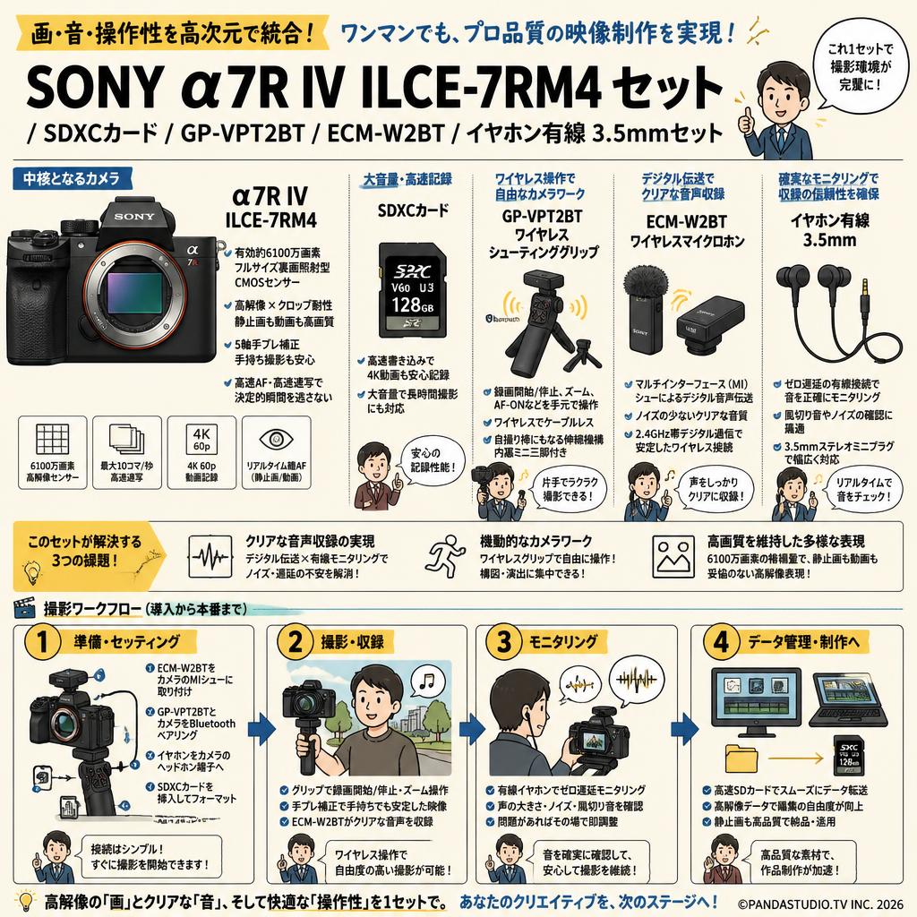 SONY α7R IV ILCE-7RM4 / SDXCカード / GP-VPT2BT / ECM-W2BT / イヤホン有線 3.5mmセット 概要