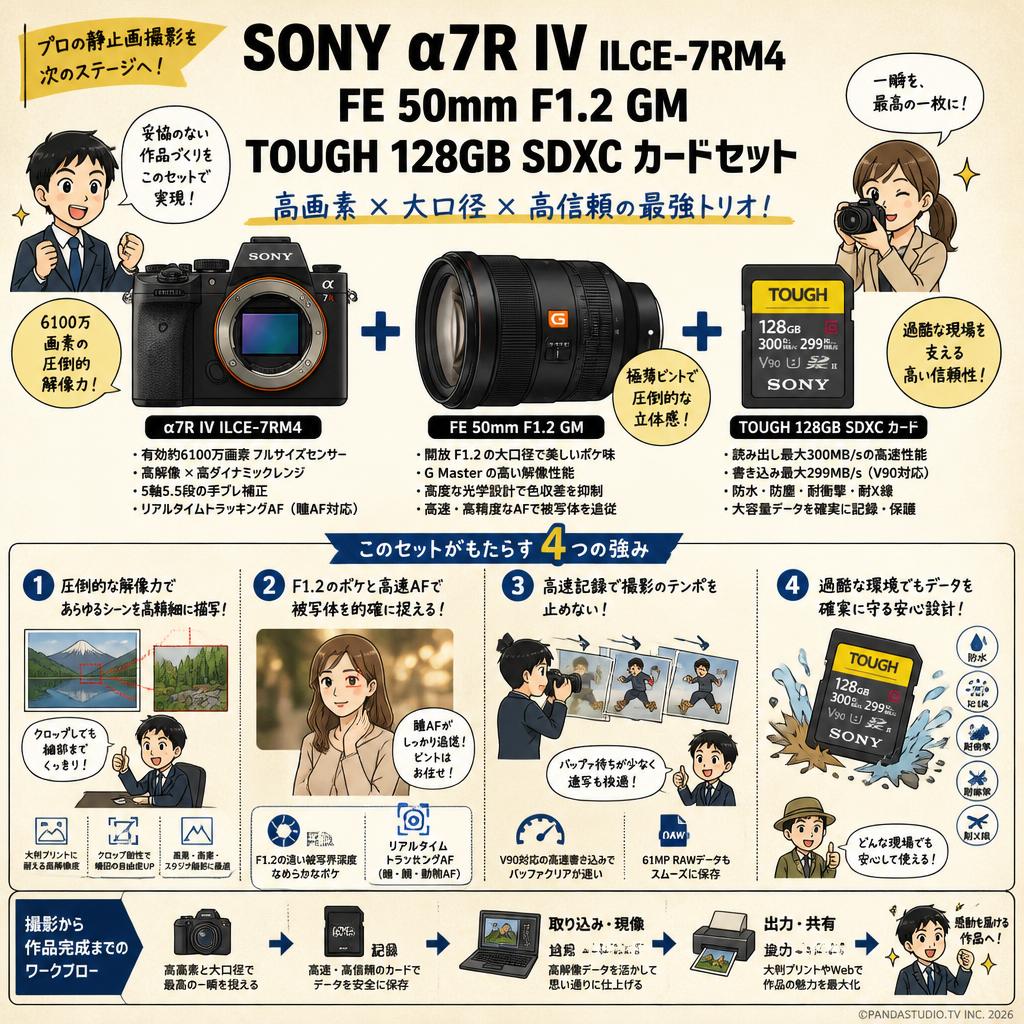 SONY α7R IV ILCE-7RM4 / FE 50mm F1.2 GM / TOUGH 128GB SDXC カードセット 概要
