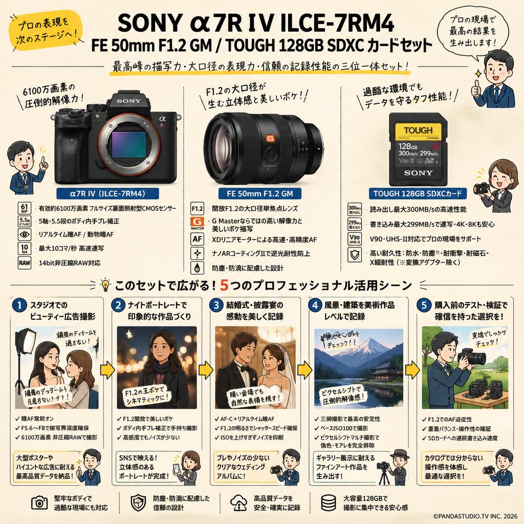SONY α7R IV ILCE-7RM4 / FE 50mm F1.2 GM / TOUGH 128GB SDXC カードセット 用途