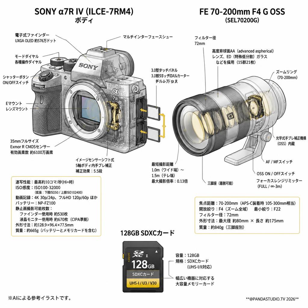 SONY α7R IV ILCE-7RM4 / FE 70-200mm F4 G OSS / 128GB SDXC カードセット スペック