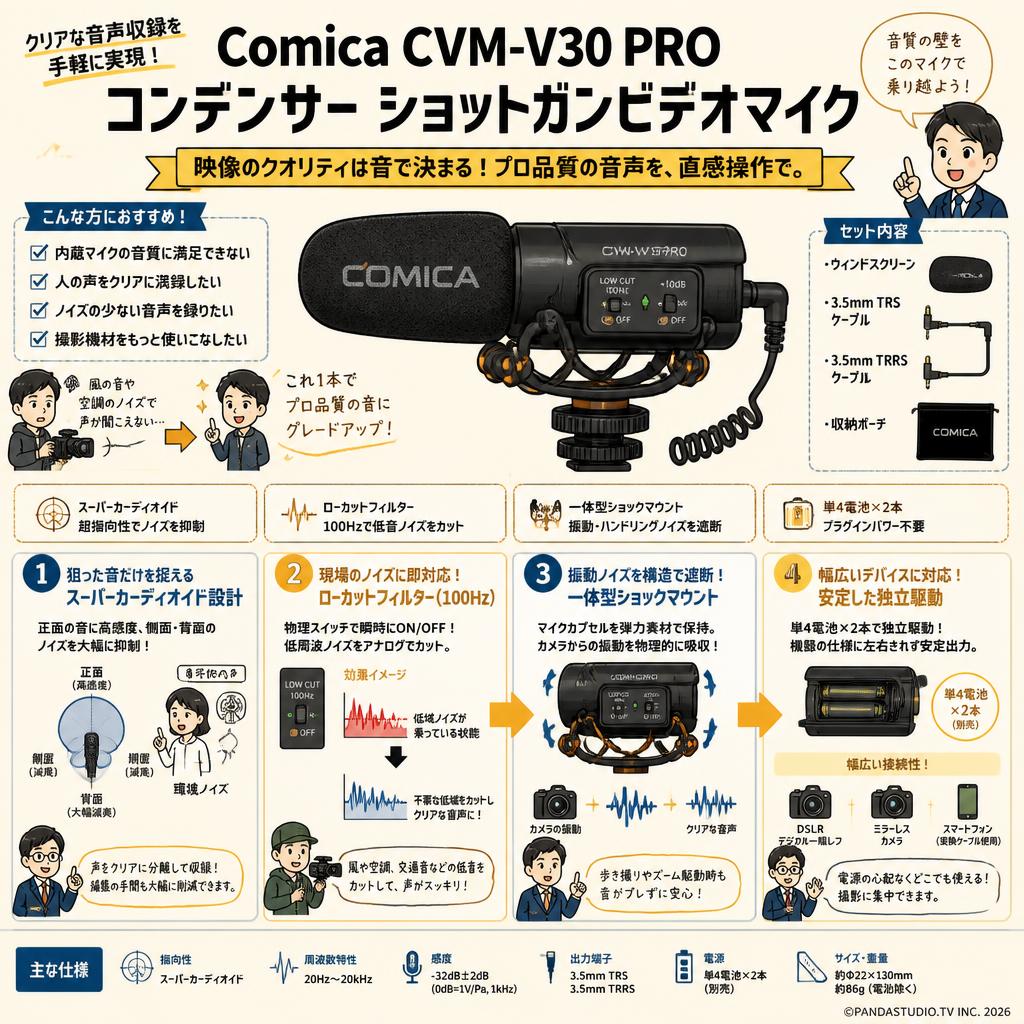 Comica CVM-V30 PRO コンデンサー ショットガンビデオマイク 概要