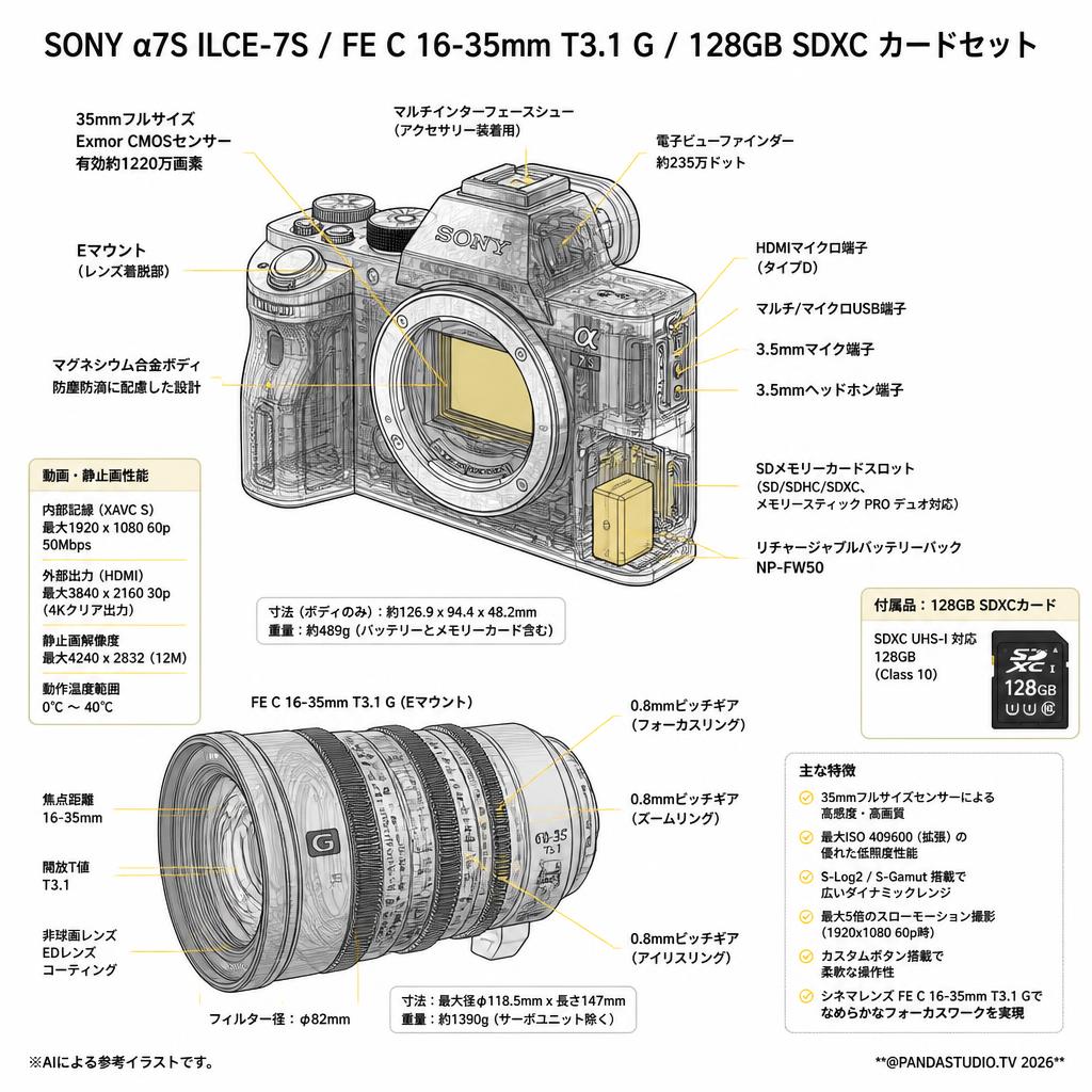 SONY α7S ILCE-7S / FE C 16-35mm T3.1 G / 128GB SDXC カードセット スペック