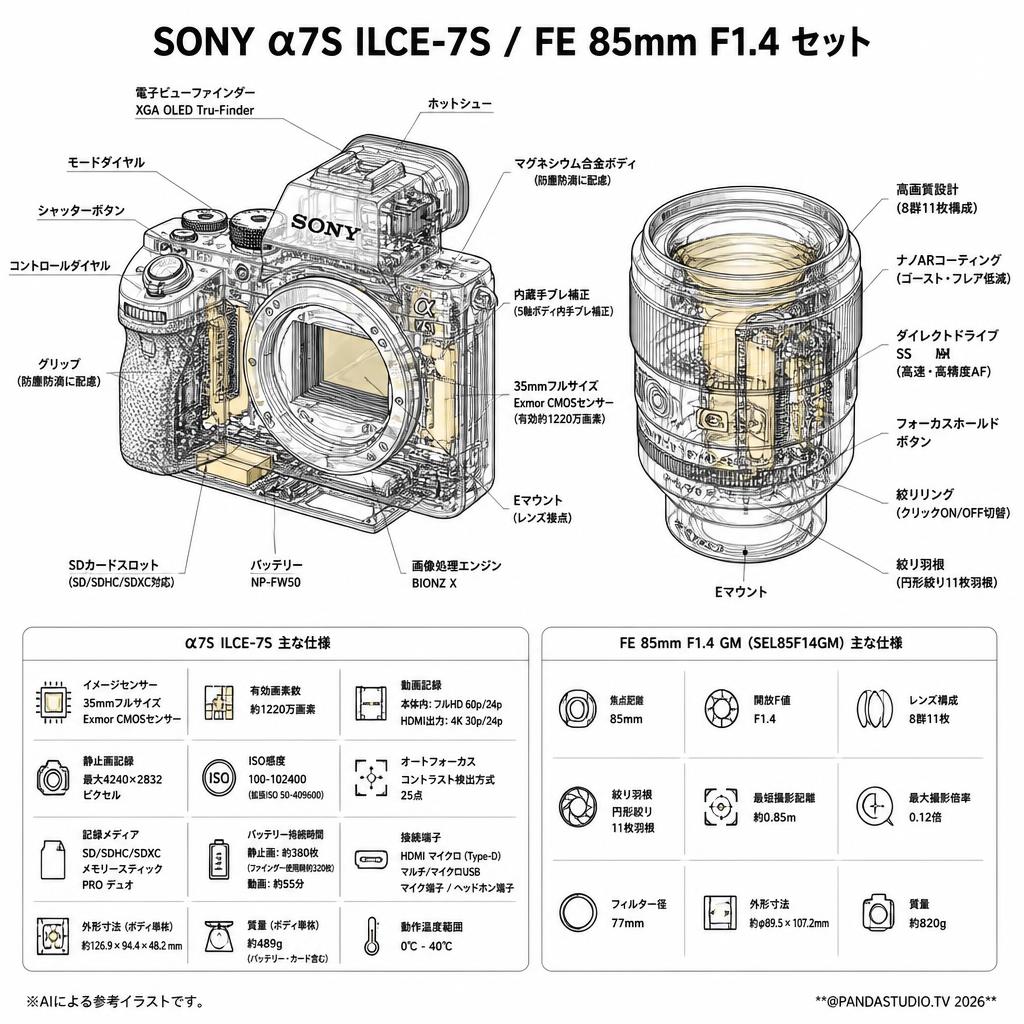SONY α7S ILCE-7S / FE 85mm F1.4 セット スペック