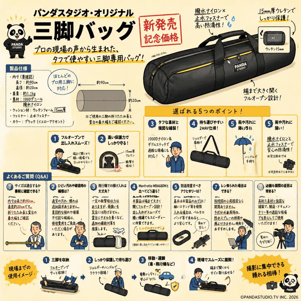 パンダスタジオ・オリジナル三脚バッグ【新発売記念価格】 FAQ（よくある質問と答え）