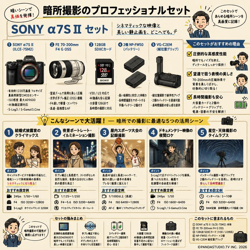 SONY α7S II  ILCE-7SM2 / FE 70-200mm F4 G OSS / 128GB SDXC カード / 2個NP-FW50 / VG-C2EM セット 用途