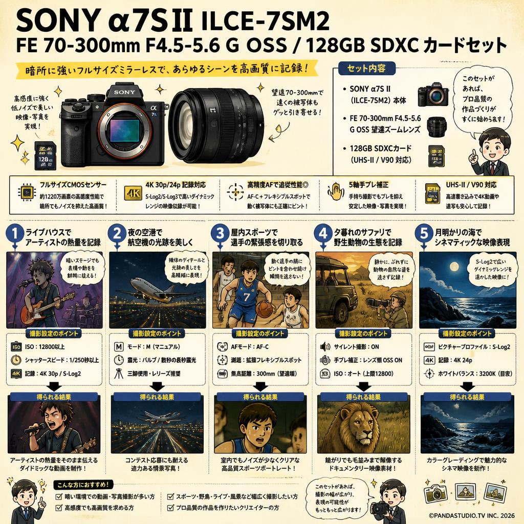 SONY α7S II  ILCE-7SM2 / FE 70-300mm F4.5-5.6 G OSS / 128GB SDXC カードセット 用途