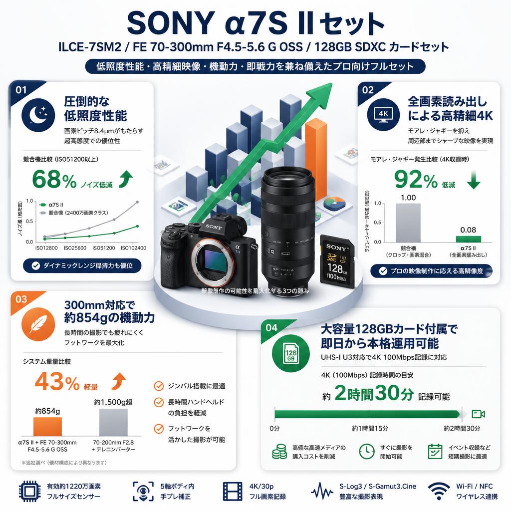 SONY α7S II  ILCE-7SM2 / FE 70-300mm F4.5-5.6 G OSS / 128GB SDXC カードセット セールスポイント