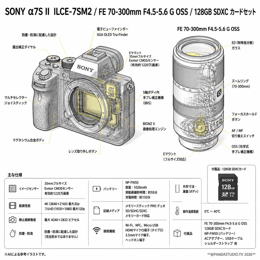 SONY α7S II  ILCE-7SM2 / FE 70-300mm F4.5-5.6 G OSS / 128GB SDXC カードセット スペック
