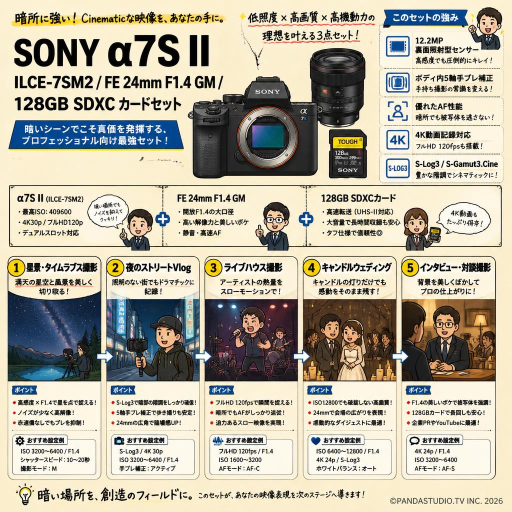 SONY α7S II  ILCE-7SM2 / FE 24mm F1.4 GM / 128GB SDXC カードセット 用途
