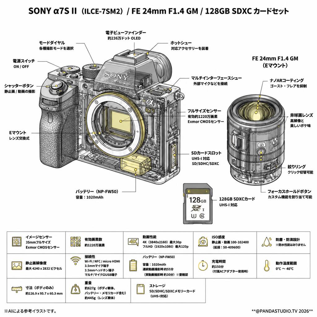 SONY α7S II  ILCE-7SM2 / FE 24mm F1.4 GM / 128GB SDXC カードセット スペック