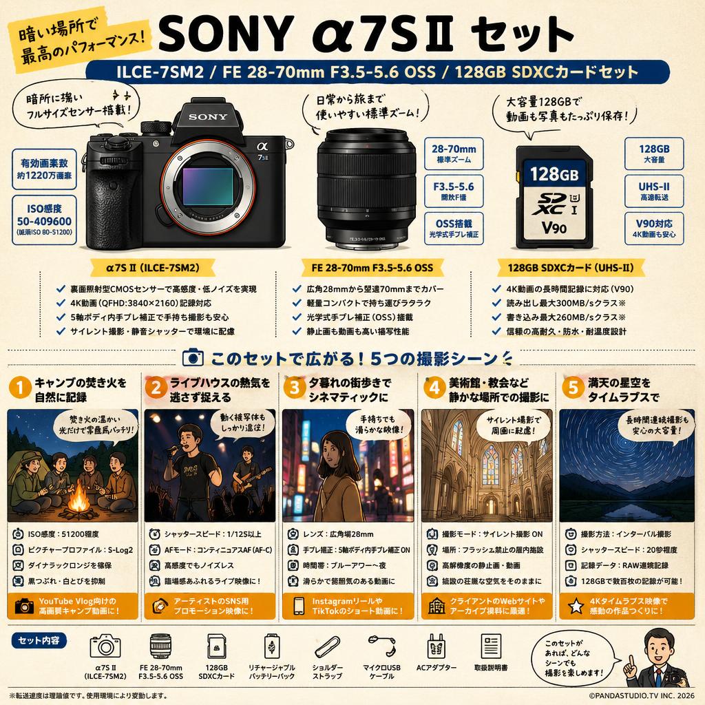 SONY α7S II ILCE-7SM2 / FE 28-70mm F3.5-5.6 OSS / 128GB SDXC カードセット 用途