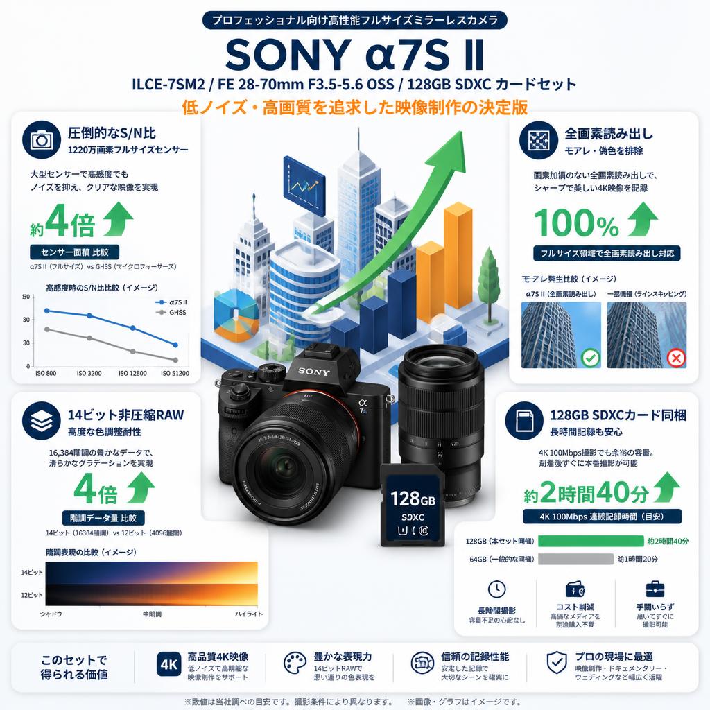 SONY α7S II ILCE-7SM2 / FE 28-70mm F3.5-5.6 OSS / 128GB SDXC カードセット セールスポイント