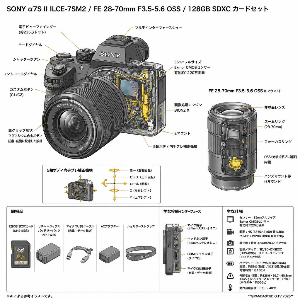 SONY α7S II ILCE-7SM2 / FE 28-70mm F3.5-5.6 OSS / 128GB SDXC カードセット スペック