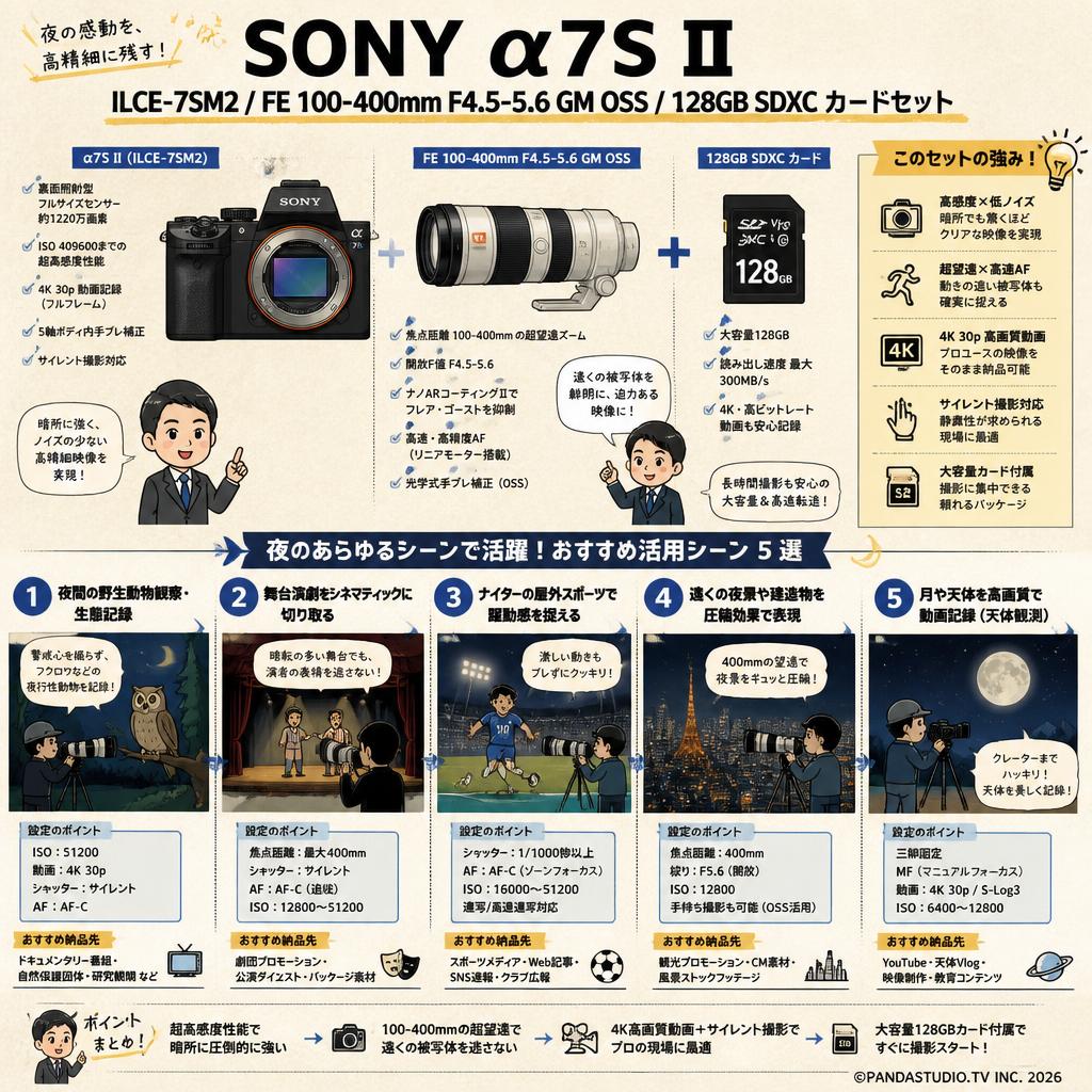 SONY α7S II  ILCE-7SM2 / FE 100-400mm F4.5-5.6 GM OSS / 128GB SDXC カードセット 用途