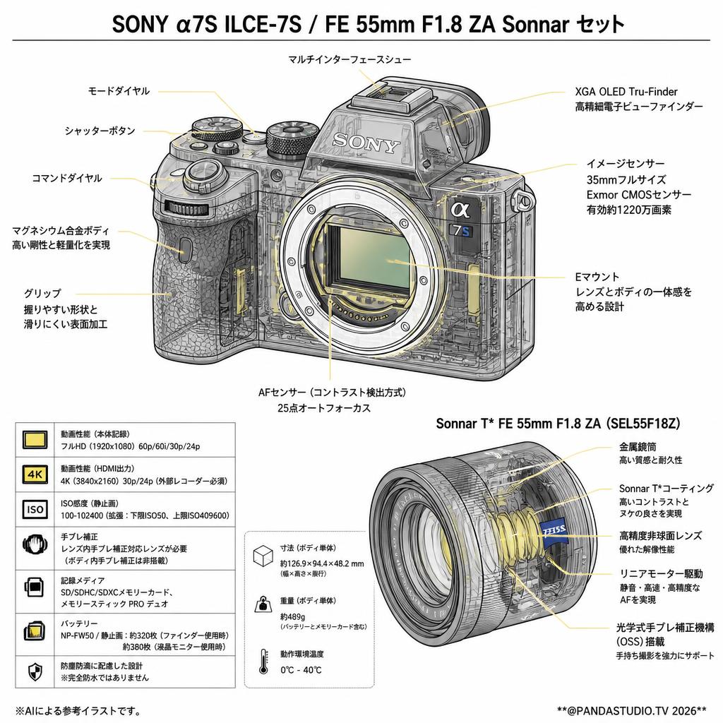 SONY α7S ILCE-7S / FE 55mm F1.8 ZA Sonnar セット スペック