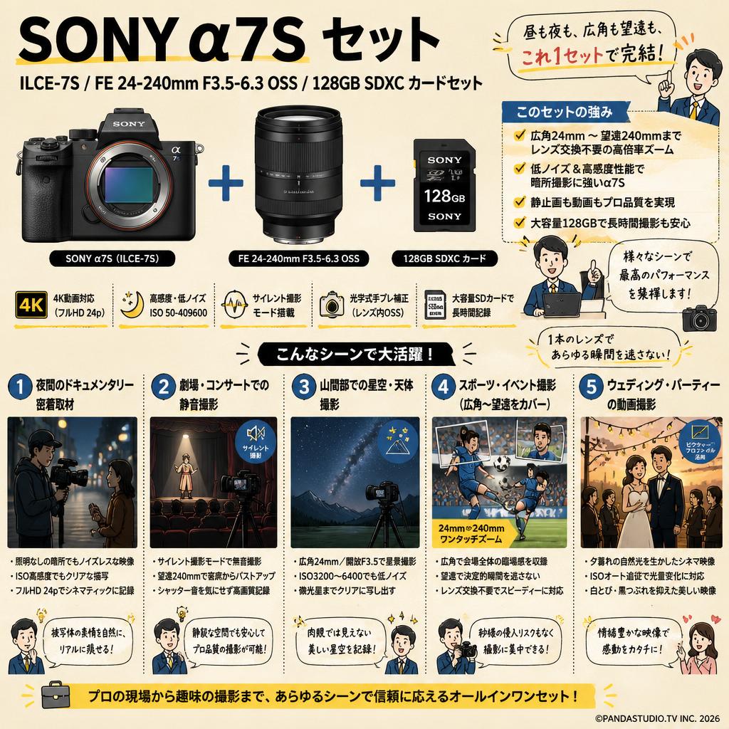 SONY α7S ILCE-7S / FE 24-240mm F3.5-6.3 OSS / 128GB SDXC カードセット 用途