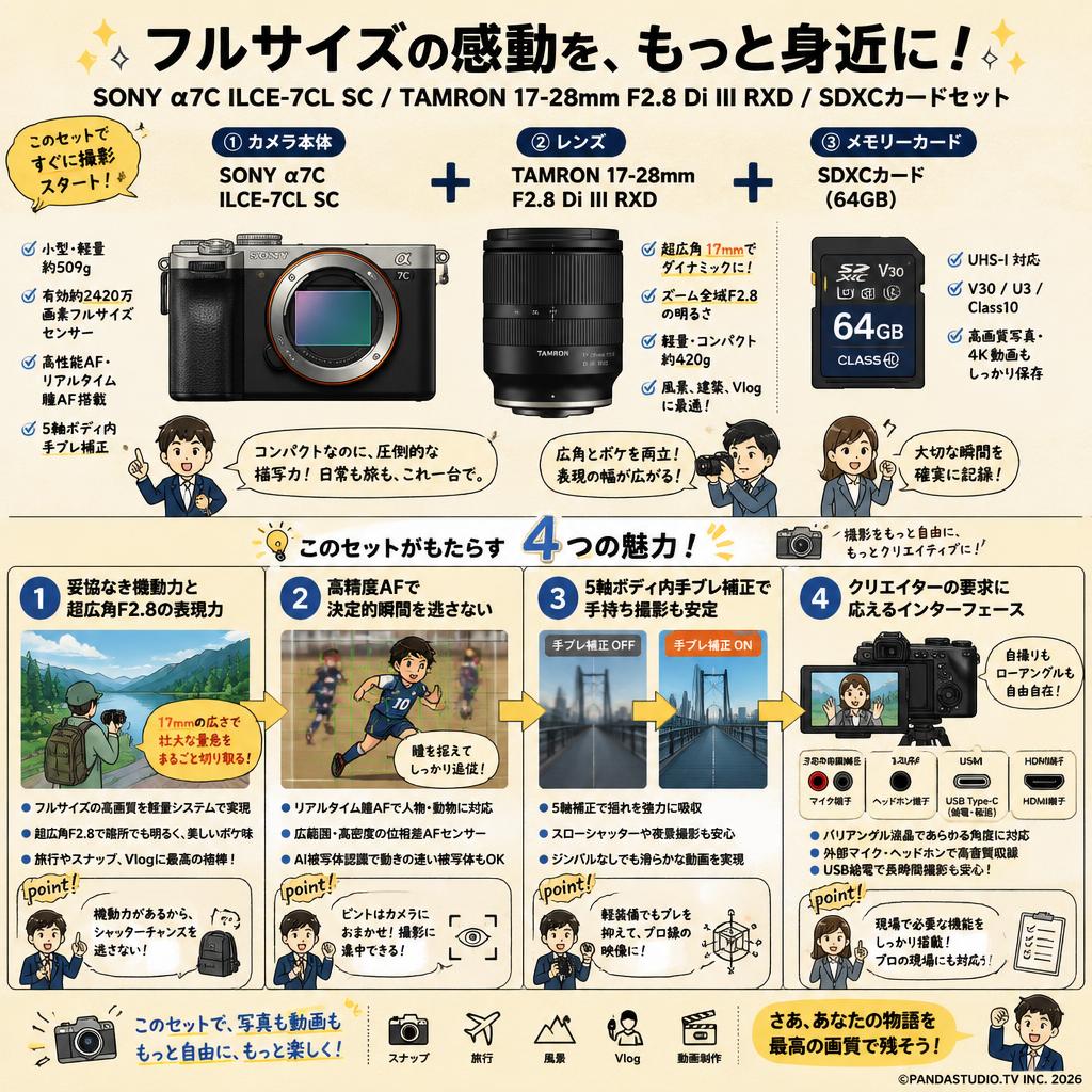 SONY α7C ILCE-7CL SC フルサイズミラーレス一眼カメラ / TAMRON 17-28mm F2.8 Di III RXD / SDXC カードセット 概要