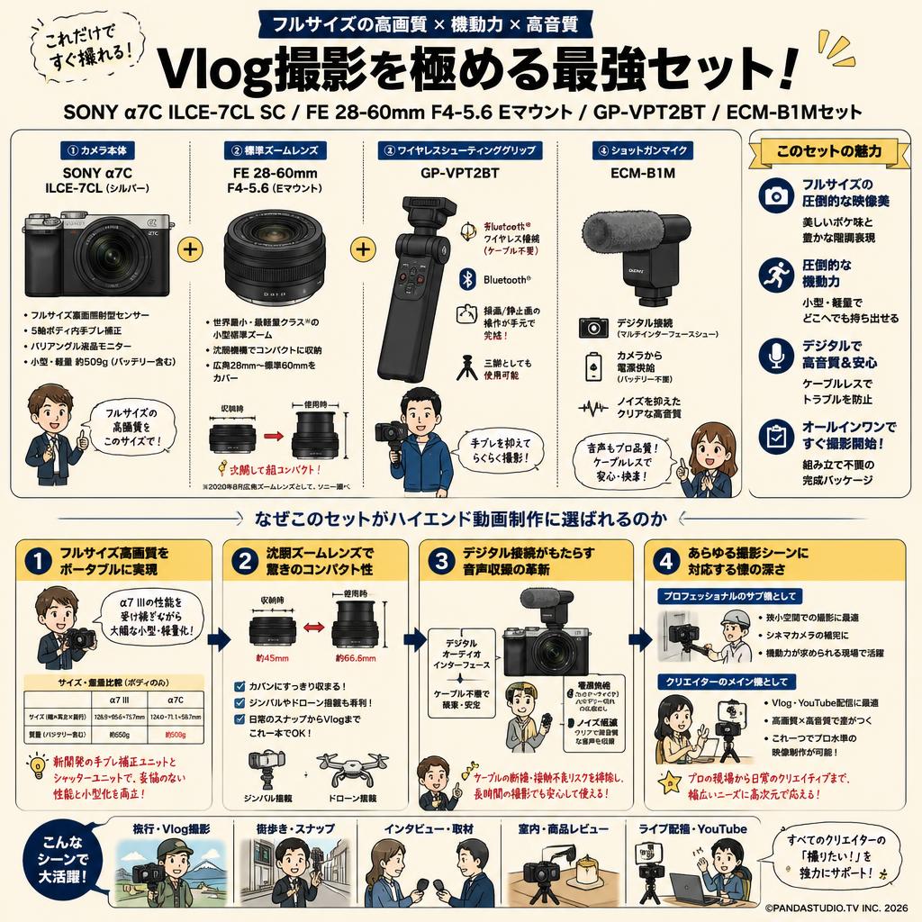SONY α7C ILCE-7CL SC /FE 28-60mm F4-5.6 Eマウント / GP-VPT2BT / ECM-B1Mセット 概要