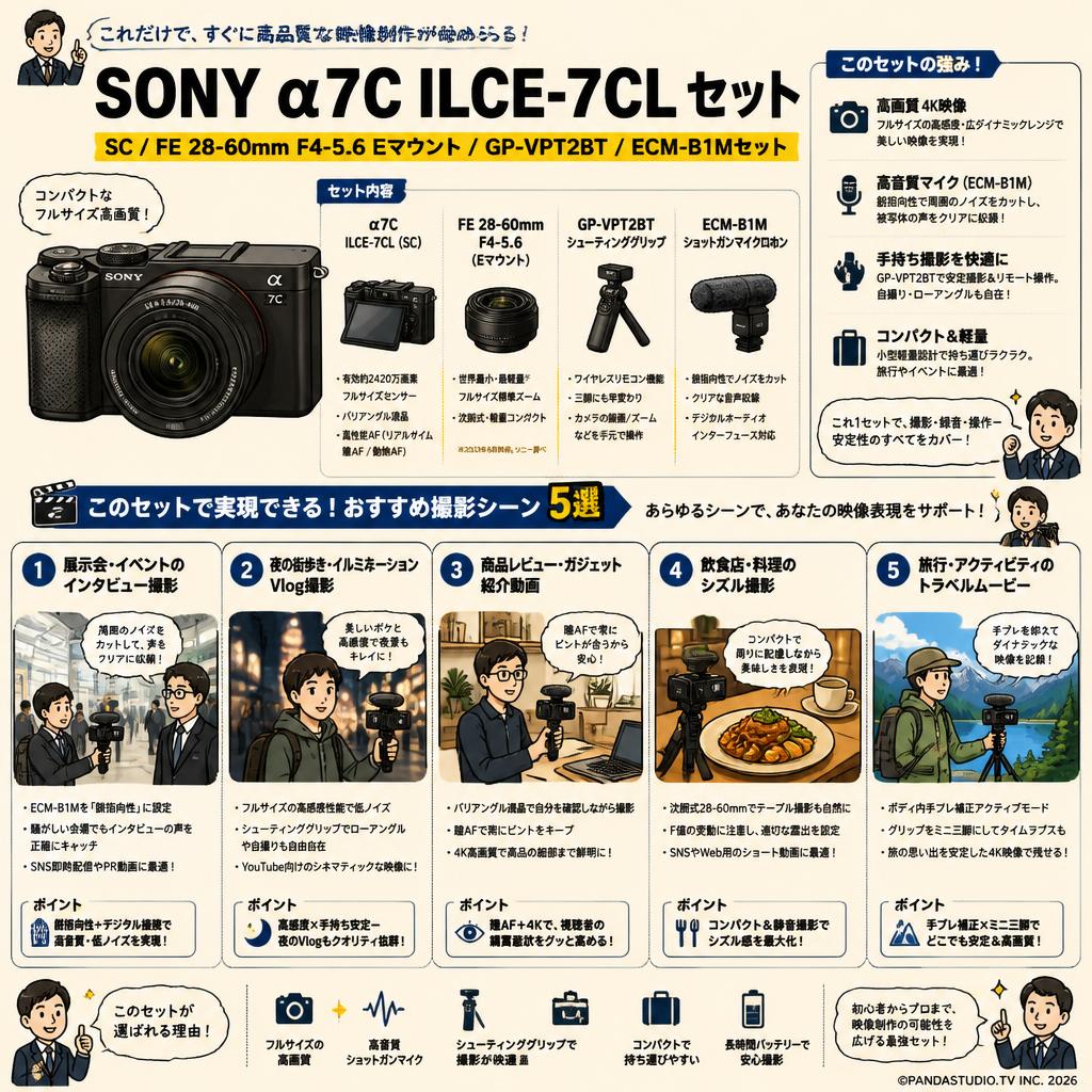 SONY α7C ILCE-7CL SC /FE 28-60mm F4-5.6 Eマウント / GP-VPT2BT / ECM-B1Mセット 用途