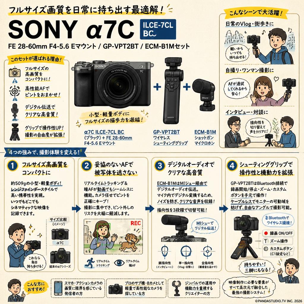 SONY α7C ILCE-7CL BC/FE 28-60mm F4-5.6 Eマウント / GP-VPT2BT / ECM-B1Mセット 概要