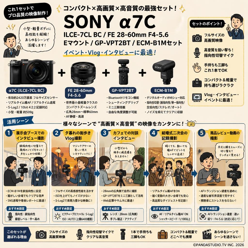 SONY α7C ILCE-7CL BC/FE 28-60mm F4-5.6 Eマウント / GP-VPT2BT / ECM-B1Mセット 用途