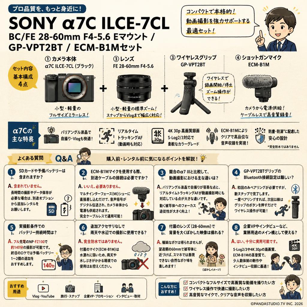 SONY α7C ILCE-7CL BC/FE 28-60mm F4-5.6 Eマウント / GP-VPT2BT / ECM-B1Mセット FAQ（よくある質問と答え）