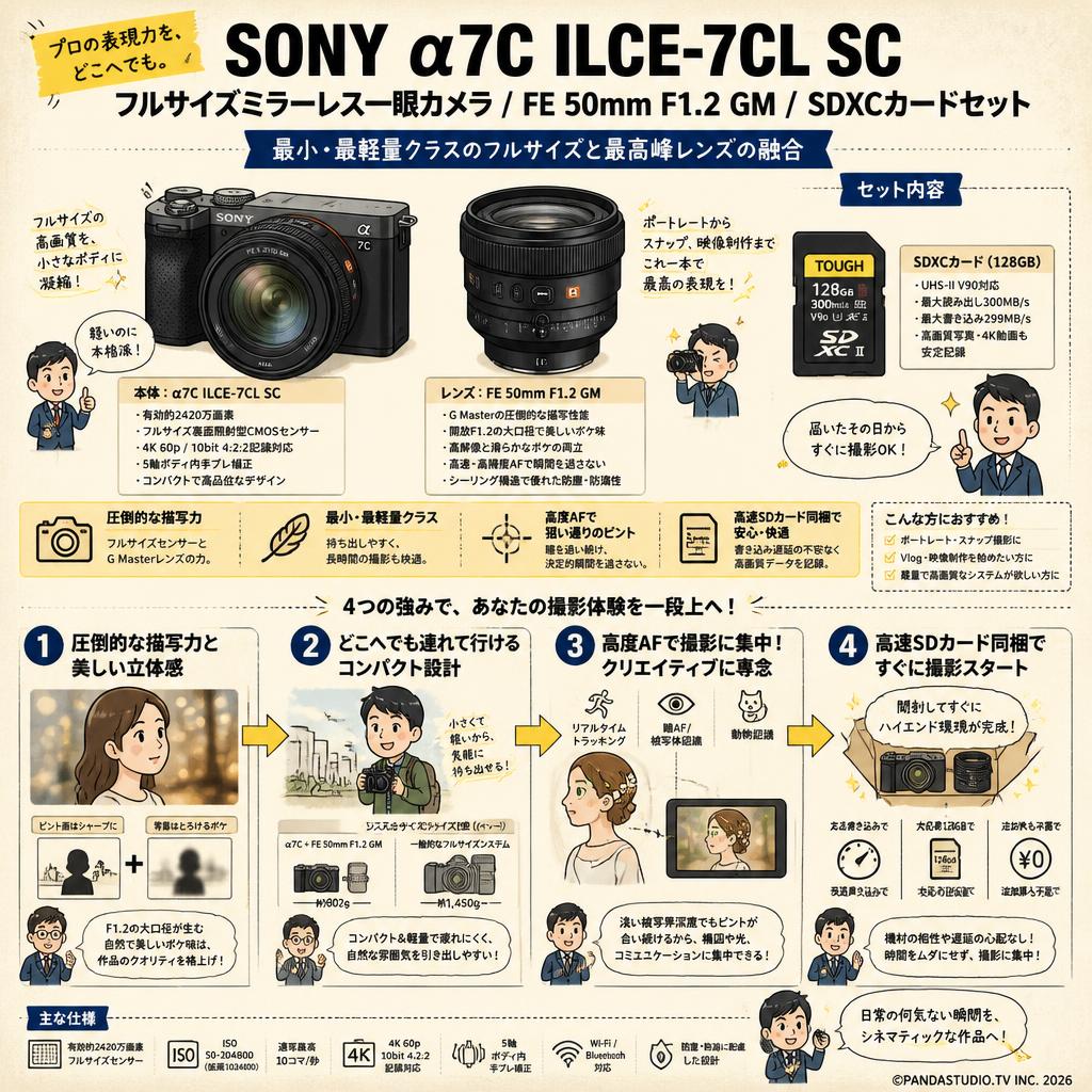 SONY α7C ILCE-7CL SC フルサイズミラーレス一眼カメラ / FE 50mm F1.2 GM / SDXCカードセット 概要