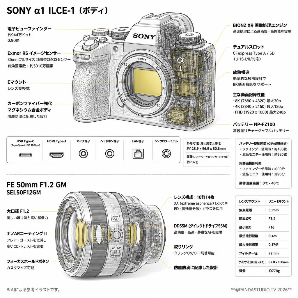 SONY α1 ILCE-1 / FE 50mm F1.2 GM SEL50F12GM セット スペック