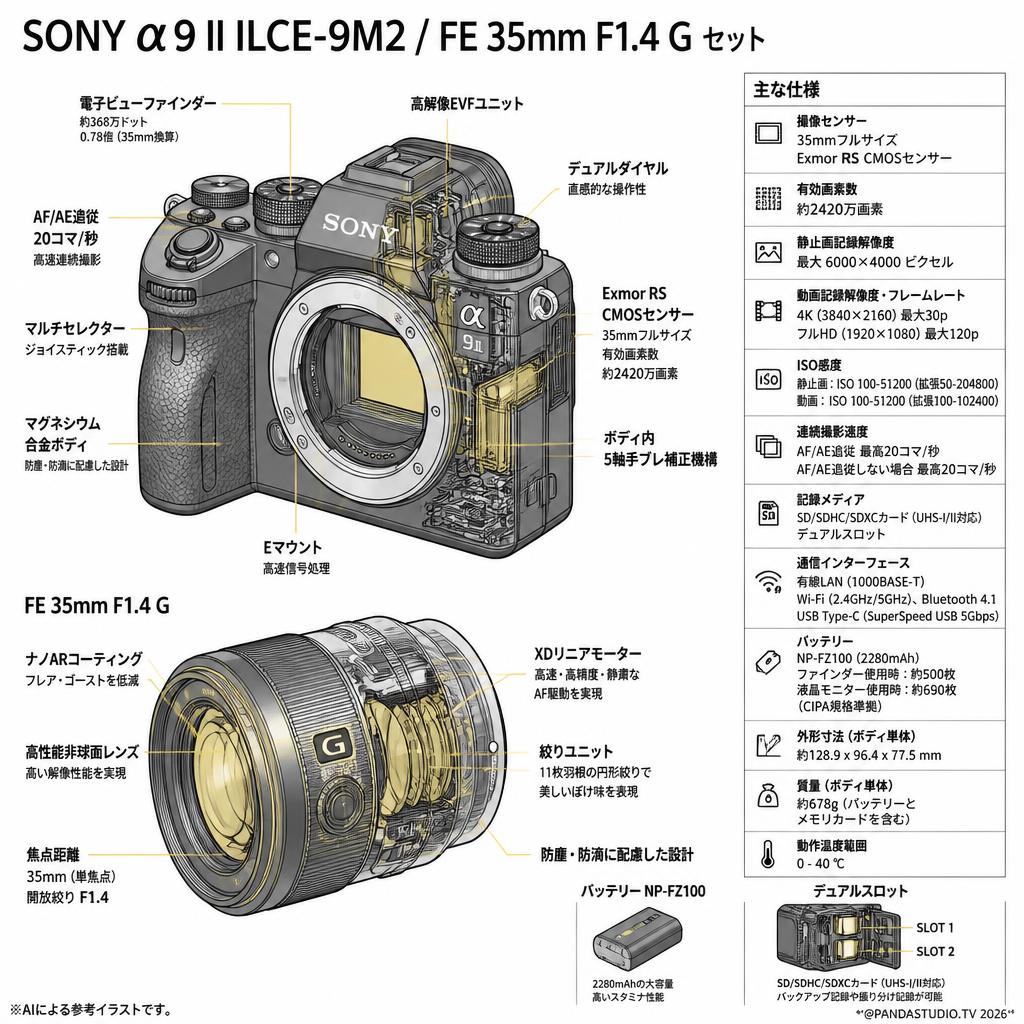 SONY α9 II ILCE-9M2 / FE 35mm F1.4 G セット スペック