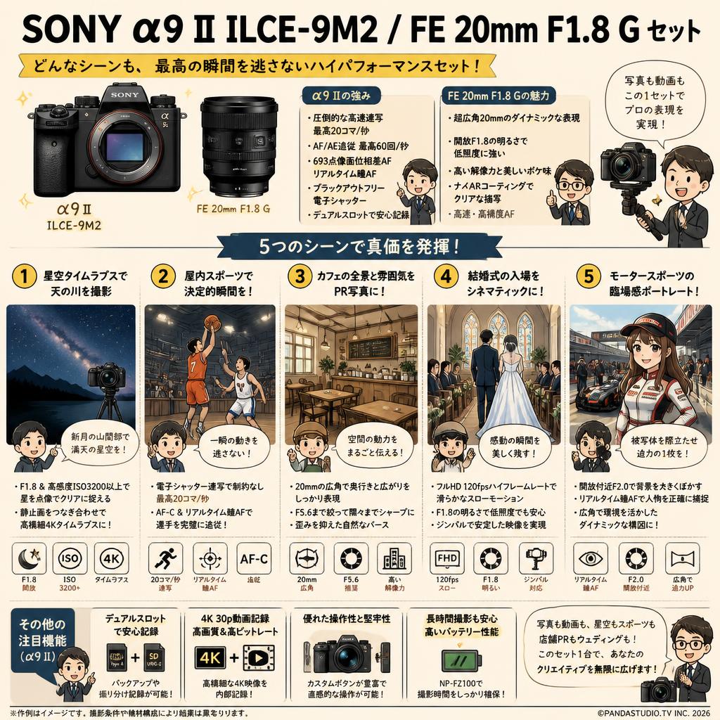 SONY α9 II ILCE-9M2 / FE 20mm F1.8 G セット 用途