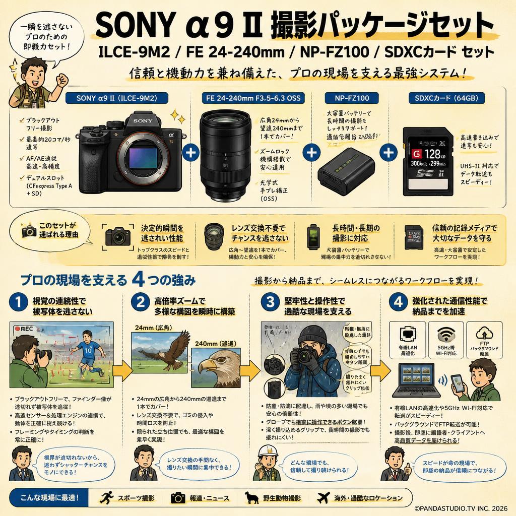 SONY α9 II ILCE-9M2 / FE 24-240mm / NP-FZ100 /  SDXCカード セット 概要