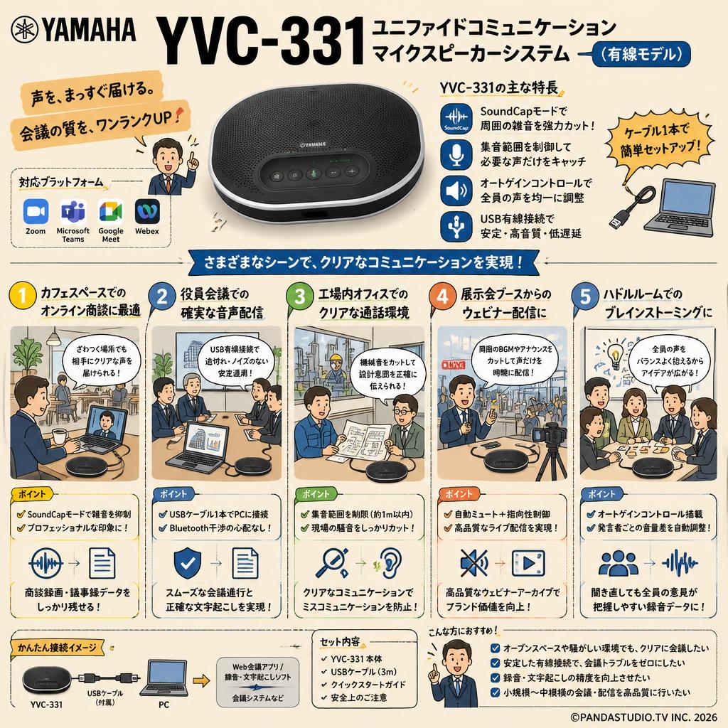 YAMAHA YVC-331 ユニファイドコミュニケーションマイクスピーカーシステム(有線モデル) 用途