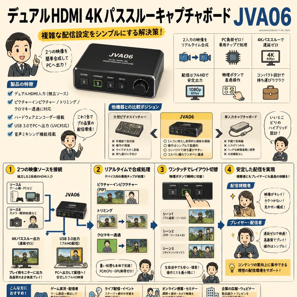 デュアルHDMI 4KパススルーキャプチャボードJVA06 概要