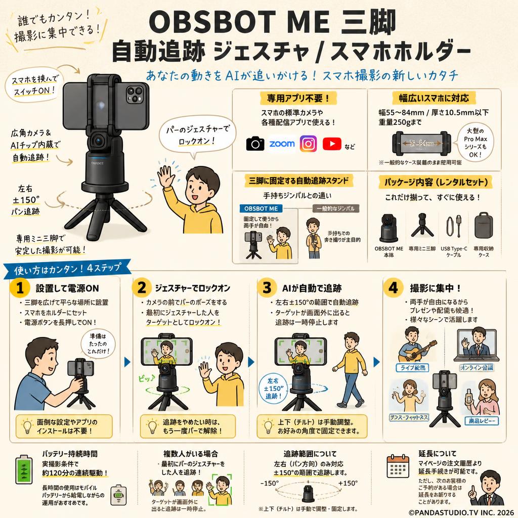 OBSBOT ME 三脚 自動追跡 ジェスチャ / スマホホルダー FAQ（よくある質問と答え）