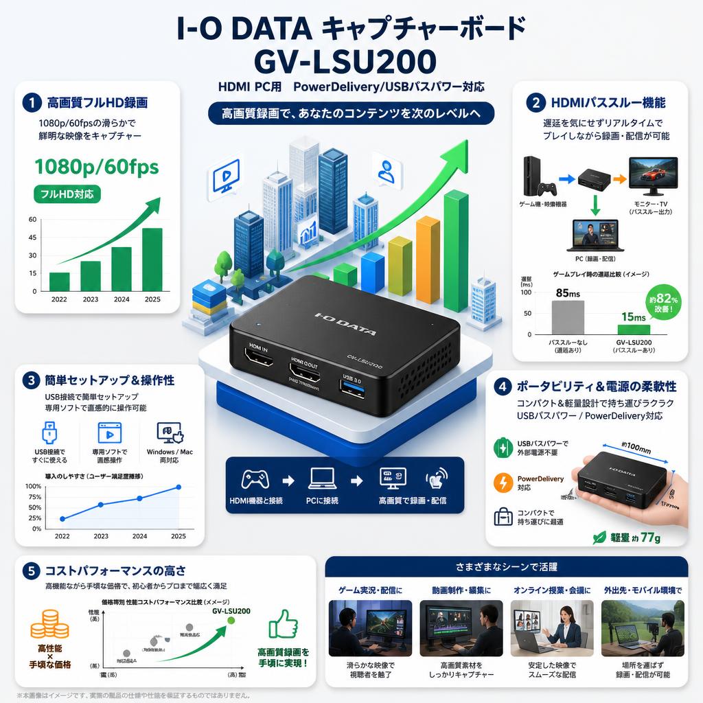 I-O DATA キャプチャーボード (HDMI PC用 PowerDelivery/USBバスパワー対応) GV-LSU200 セールスポイント
