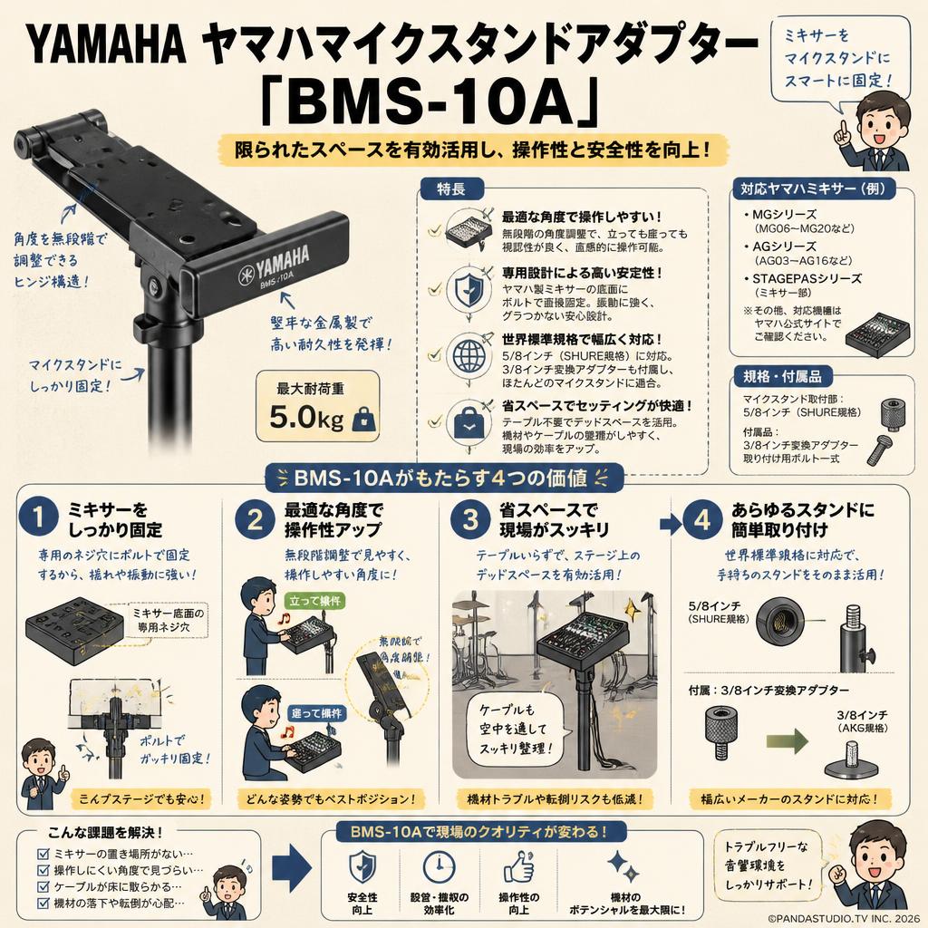 YAMAHA ヤマハマイクスタンドアダプター「BMS-10A」 | パンダスタジオ