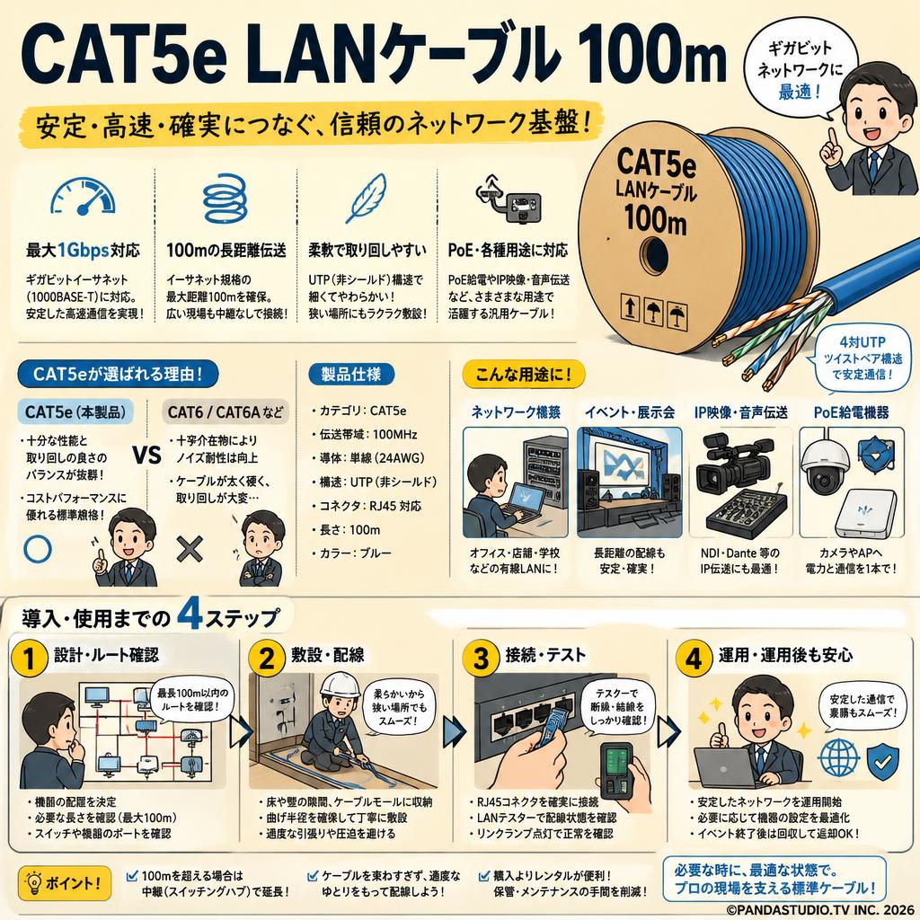 CAT5e LANケーブル 100m 概要
