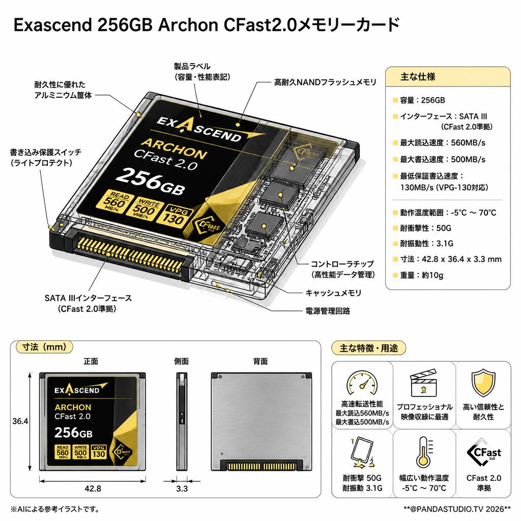 Exascend 256GB Archon CFast2.0メモリーカード スペック