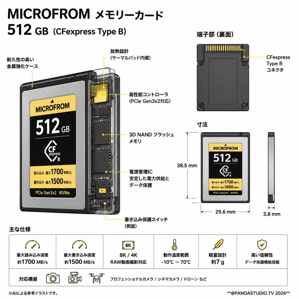 MICROFROM メモリーカード 512 GB (CFexpress Type B) スペック