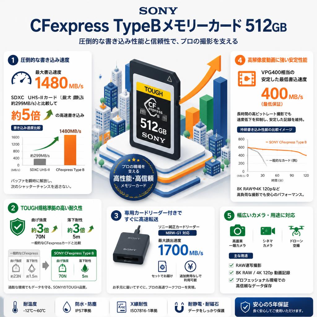 SONY CFexpress TypeBメモリーカード 512GB セールスポイント