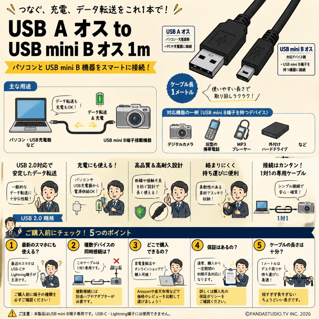 USB A オス to USB mini B オス 1m FAQ（よくある質問と答え）