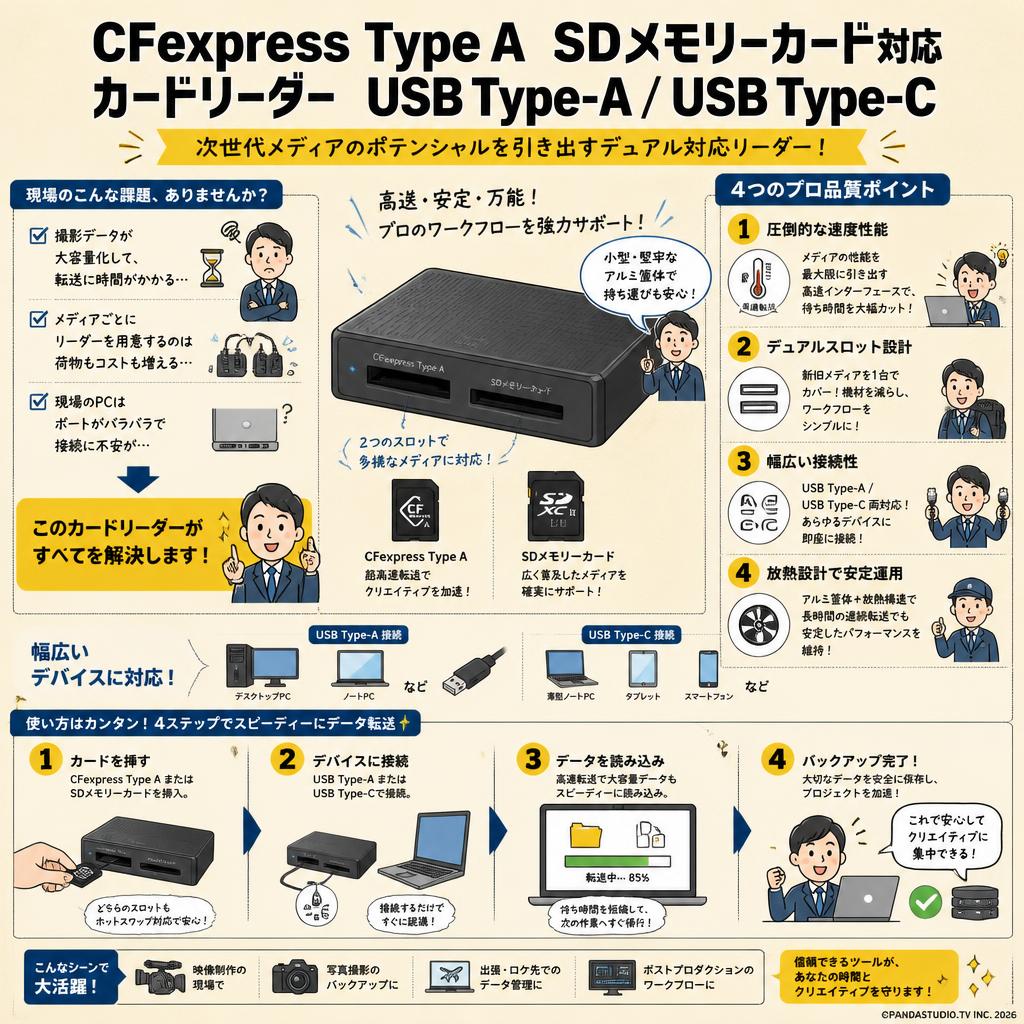 CFexpress Type A SDメモリーカード対応 カードリーダー USB Type-A / USB Type-C 概要