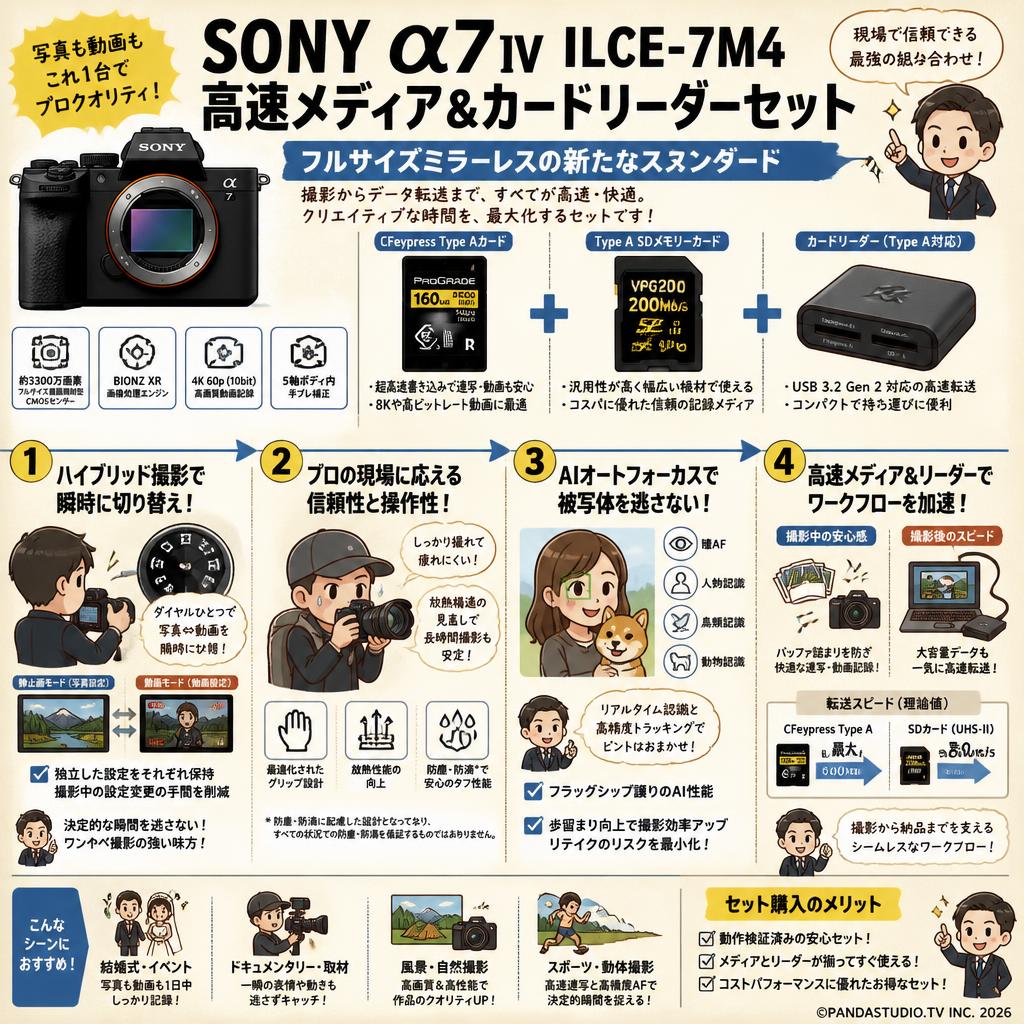 SONY α7 IV ILCE-7M4 / ProGrade Digital CFexpressType A (160GB) / Type A SDメモリーカード対応 カードリーダー セット 概要