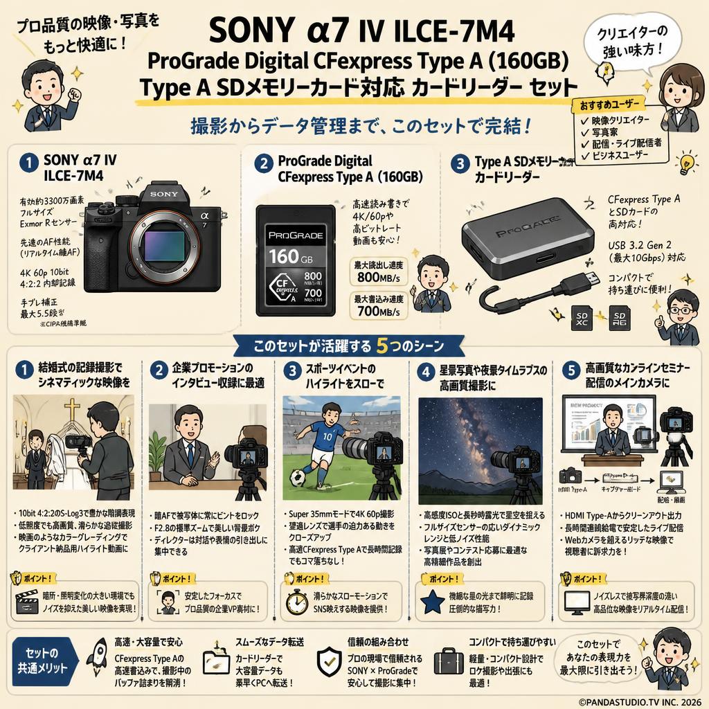 SONY α7 IV ILCE-7M4 / ProGrade Digital CFexpressType A (160GB) / Type A SDメモリーカード対応 カードリーダー セット 用途